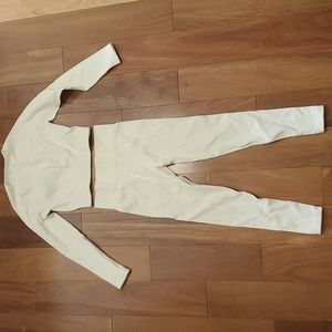 Ribbed Longsleeve Crop Top Leggings Workout Exercise Outfit Set size S.